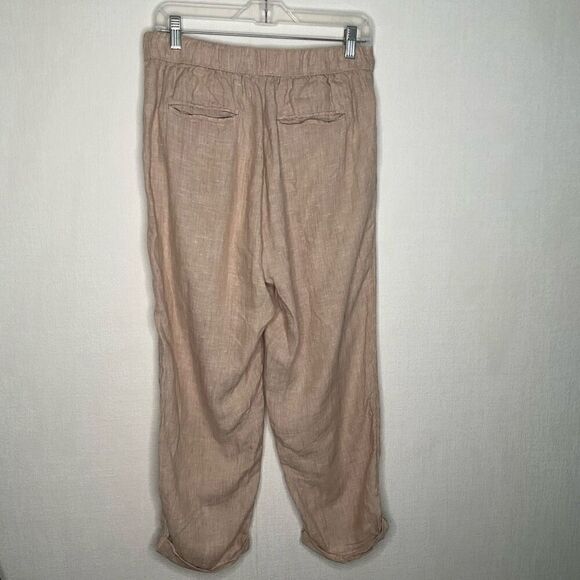 Rachel Roy Linen Pants Cuffed High Waist Pockets Cinnamon‎ Beige Size Large - Picture 5 of 7